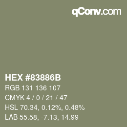 Color code: HEX #83886B | qconv.com