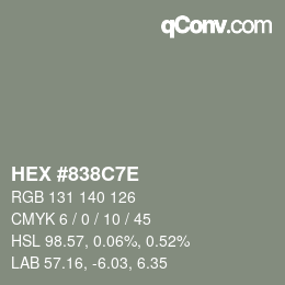 Farbcode: HEX #838C7E | qconv.com
