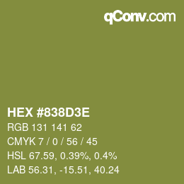 Farbcode: HEX #838D3E | qconv.com