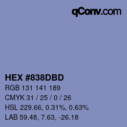 Color code: HEX #838DBD | qconv.com