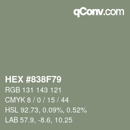 颜色代码: HEX #838F79 | qconv.com