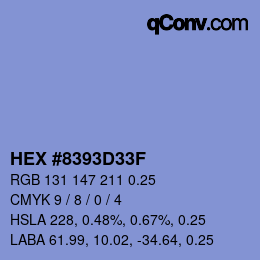 颜色代码: HEX #8393D33F | qconv.com