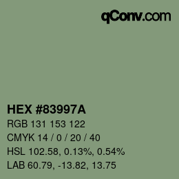 カラーコード: HEX #83997A | qconv.com