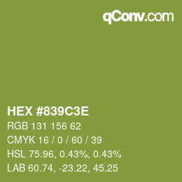 Color code: HEX #839C3E | qconv.com
