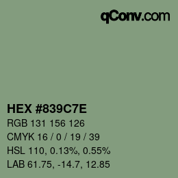 Color code: HEX #839C7E | qconv.com