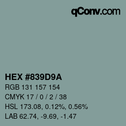 Color code: HEX #839D9A | qconv.com