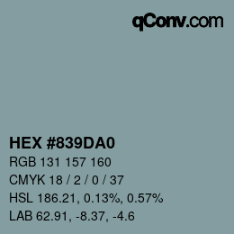 Farbcode: HEX #839DA0 | qconv.com