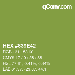 Color code: HEX #839E42 | qconv.com