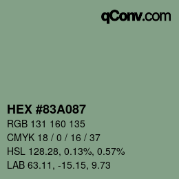 Farbcode: HEX #83A087 | qconv.com