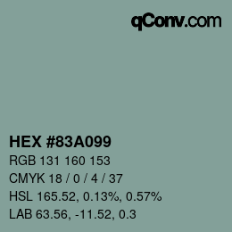 Farbcode: HEX #83A099 | qconv.com