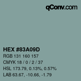 颜色代码: HEX #83A09D | qconv.com