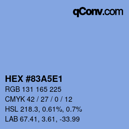 Farbcode: HEX #83A5E1 | qconv.com