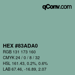 Code couleur: HEX #83ADA0 | qconv.com