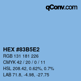 Farbcode: HEX #83B5E2 | qconv.com