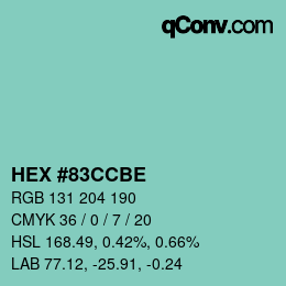 カラーコード: HEX #83CCBE | qconv.com