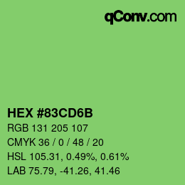 カラーコード: HEX #83CD6B | qconv.com
