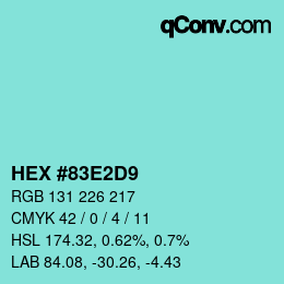 カラーコード: HEX #83E2D9 | qconv.com
