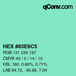 カラーコード: HEX #83E6C5 | qconv.com