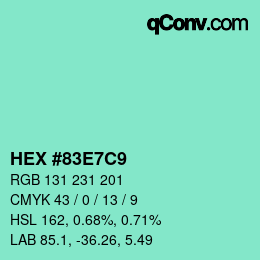 Farbcode: HEX #83E7C9 | qconv.com