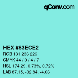 Color code: HEX #83ECE2 | qconv.com