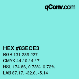Color code: HEX #83ECE3 | qconv.com