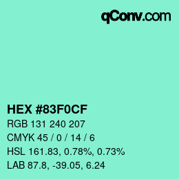 Color code: HEX #83F0CF | qconv.com