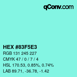Color code: HEX #83F5E3 | qconv.com