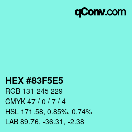 カラーコード: HEX #83F5E5 | qconv.com