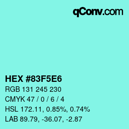 Farbcode: HEX #83F5E6 | qconv.com
