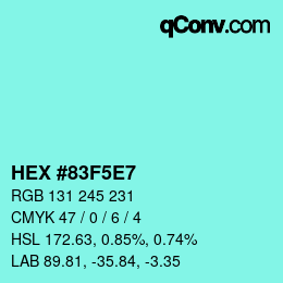 Color code: HEX #83F5E7 | qconv.com
