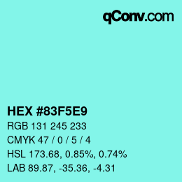 Color code: HEX #83F5E9 | qconv.com
