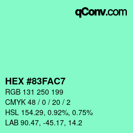 カラーコード: HEX #83FAC7 | qconv.com