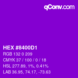 颜色代码: HEX #8400D1 | qconv.com