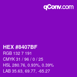 颜色代码: HEX #8407BF | qconv.com