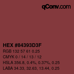 Code couleur: HEX #84393D3F | qconv.com