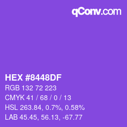 Color code: HEX #8448DF | qconv.com