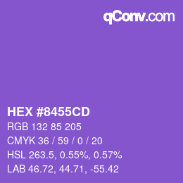 カラーコード: HEX #8455CD | qconv.com