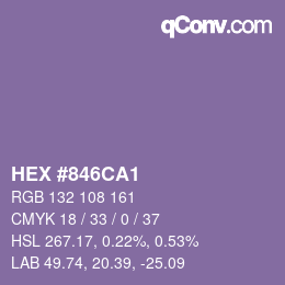 カラーコード: HEX #846CA1 | qconv.com