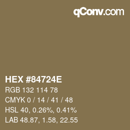 颜色代码: HEX #84724E | qconv.com