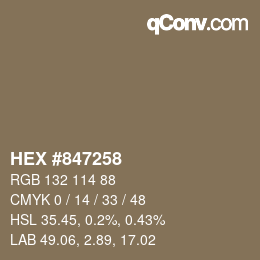 Farbcode: HEX #847258 | qconv.com