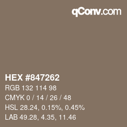 Color code: HEX #847262 | qconv.com