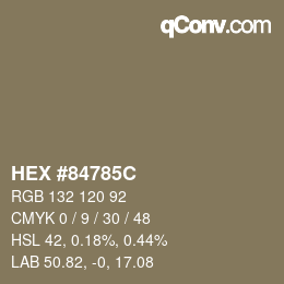 Color code: HEX #84785C | qconv.com