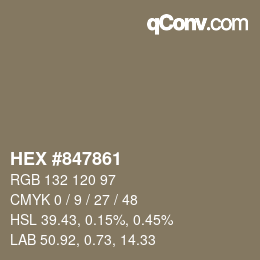 颜色代码: HEX #847861 | qconv.com