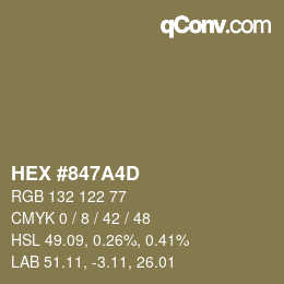 颜色代码: HEX #847A4D | qconv.com