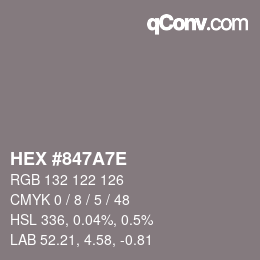 Color code: HEX #847A7E | qconv.com