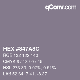 カラーコード: HEX #847A8C | qconv.com