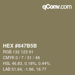 Color code: HEX #847B5B | qconv.com