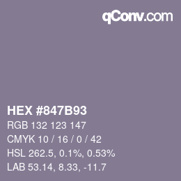 Color code: HEX #847B93 | qconv.com