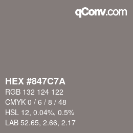 Color code: HEX #847C7A | qconv.com