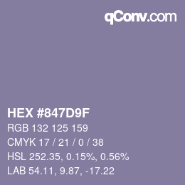 カラーコード: HEX #847D9F | qconv.com